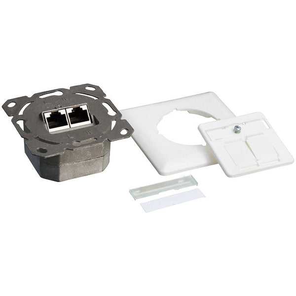 Caja de empotrar blanca CAT6a 2x RJ45 apantallada LSA RAL 9010