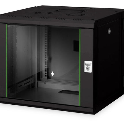 Armario de pared 9U, Unique, 600x600x509 mm, doble sección, giratorio, negro (RAL 9005)