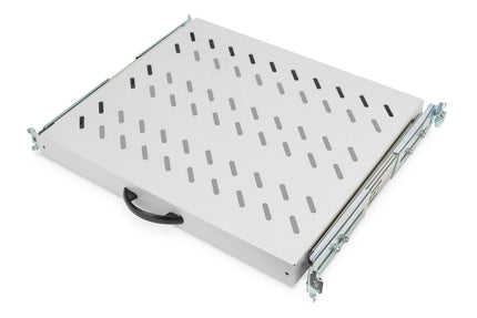 1U extendable shelf for 600 mm deep racks 40x485x368 mm, up to 25 kg, light gray (RAL 7035)