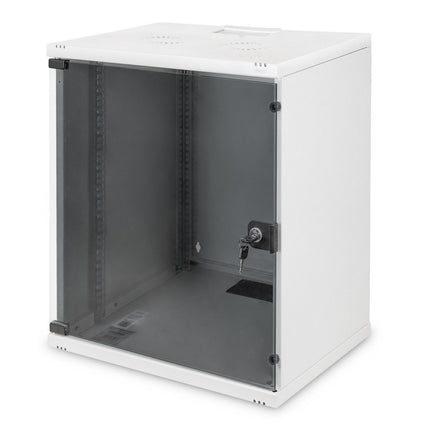 12U wall cabinet, SOHO, unassembled 595x540x400 mm, full glass front door, gray