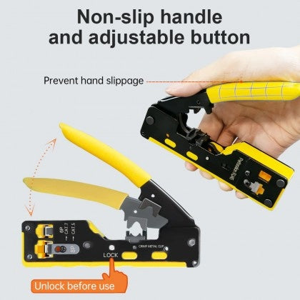Alicates de crimpado para conectores RJ45, RJ11 y RJ12 de tipo pasante