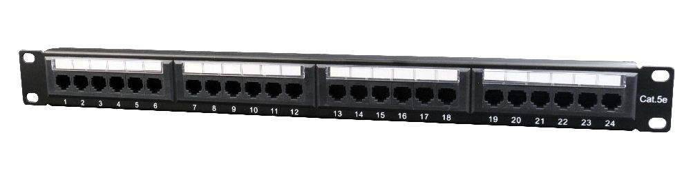 Panel de conexión CAT5e de 24 puertos con barra trasera