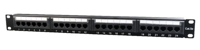 Panel de conexión CAT5e de 24 puertos con barra trasera