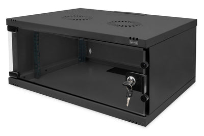 Armario de pared 4U, SOHO, sin montar, 540x400x241 mm, puerta frontal de cristal, color negro