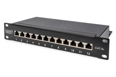 Panel de conexión Cat6A de 12 puertos para rack de 10", RAL 9005