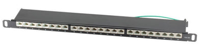Panel de conexión CAT6a de 19 pulgadas delgado, 24 puertos, 0,5U